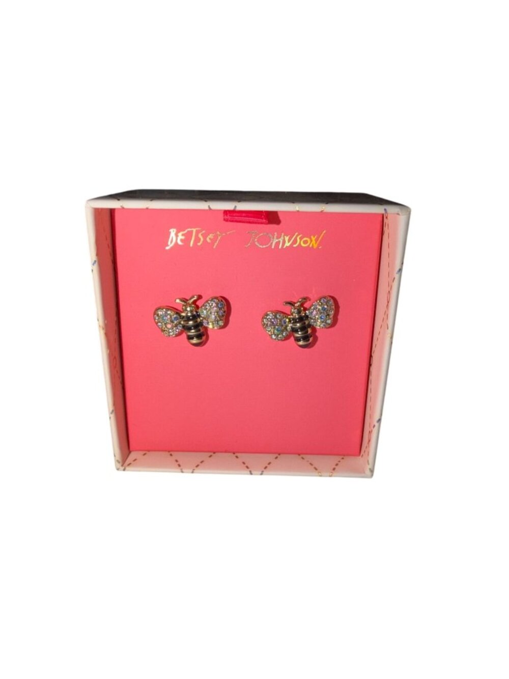 Betsey Johnson Bumble Bee Gold Tone Embellished Rhinestone Stud Earrings NIB